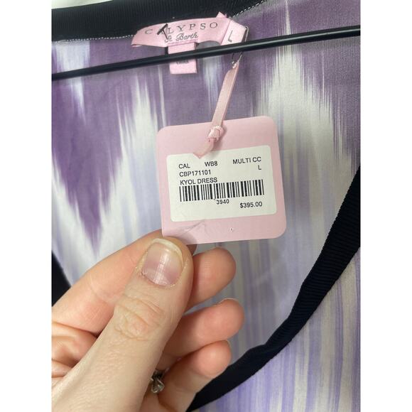 NWT Calypso St Barth Purple Silk Chevron Kaftan Dress Large Beach Cruisewear - Picture 7 of 8